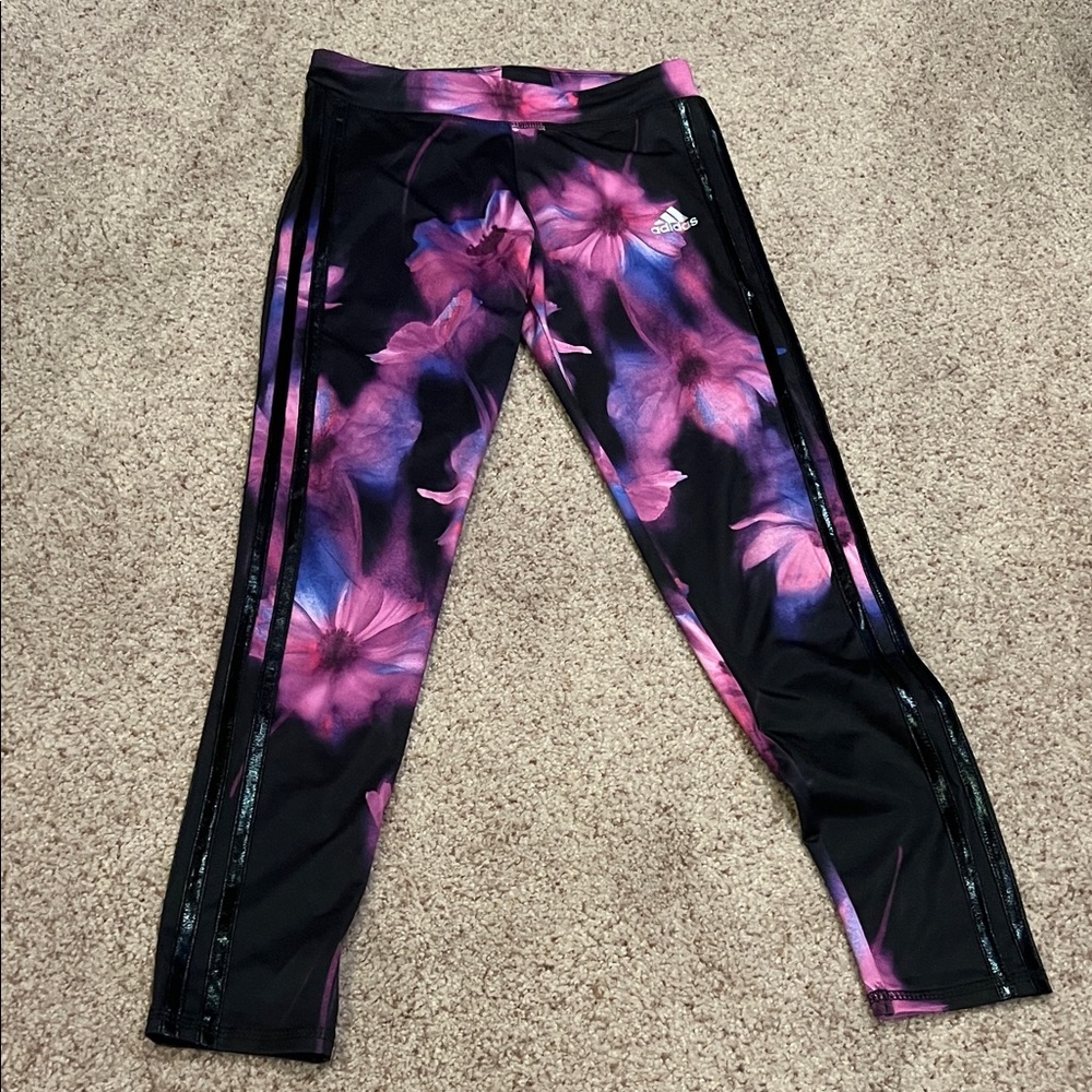 Adidas Kids Leggings - Black and Purple Floral